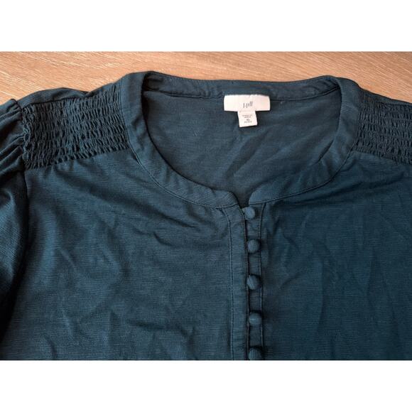 J Jill Smocked Henley Dress Dark Teal Size Petite XL Pockets Casual - Picture 3 of 7